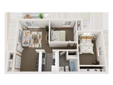 Floor plan for 2 beds, 1 bath, 832 sqft